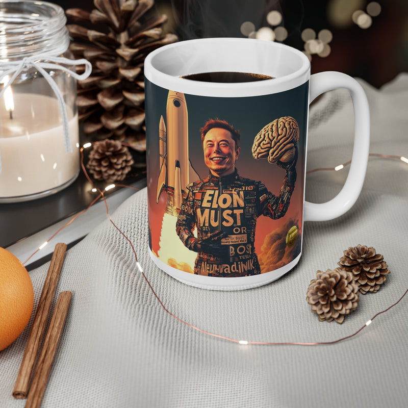 "Elon Musk Big Brain" Printed Ceramic 15oz Coffee Cup | Print Cup for Unisex | Restaurant Coffee Cups for Coffee