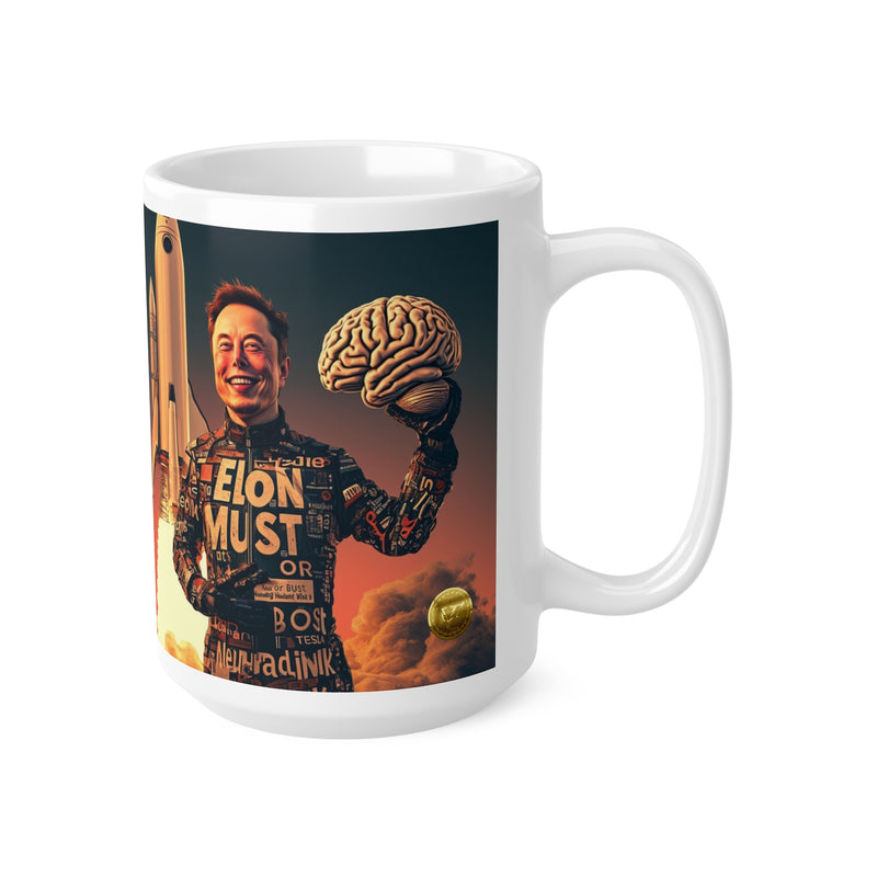 "Elon Musk Big Brain" Printed Ceramic 15oz Coffee Cup | Print Cup for Unisex | Restaurant Coffee Cups for Coffee