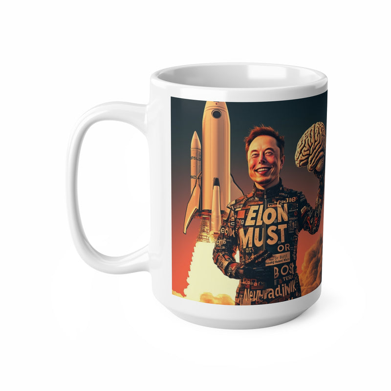 "Elon Musk Big Brain" Printed Ceramic 15oz Coffee Cup | Print Cup for Unisex | Restaurant Coffee Cups for Coffee