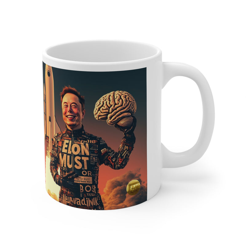 "Elon Musk Big Brain" Printed Ceramic 15oz Coffee Cup | Print Cup for Unisex | Restaurant Coffee Cups for Coffee