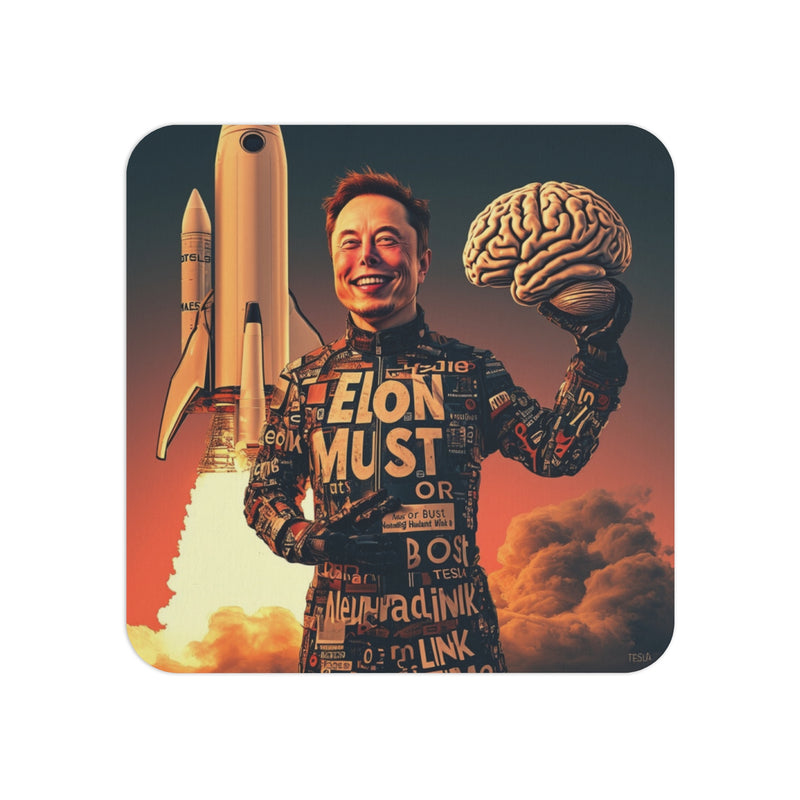 "Big Brain Elon Musk" Printed Coaster for Drinks, Coffee, Beer | 100% Matte Hardboard | Pack of 1 and 50 | Home Decor Gifts