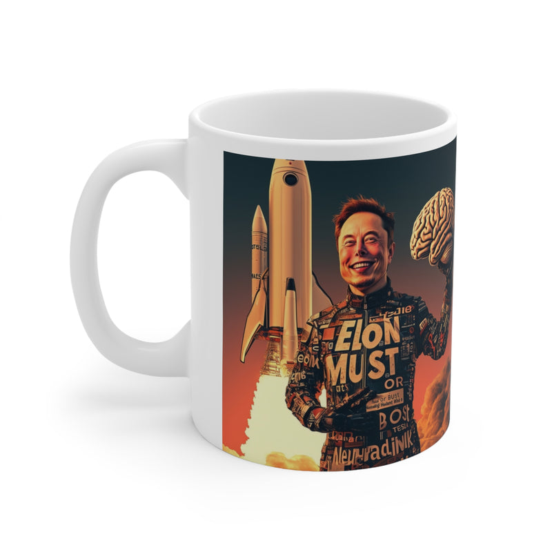 "Elon Musk Big Brain" Printed Ceramic 15oz Coffee Cup | Print Cup for Unisex | Restaurant Coffee Cups for Coffee