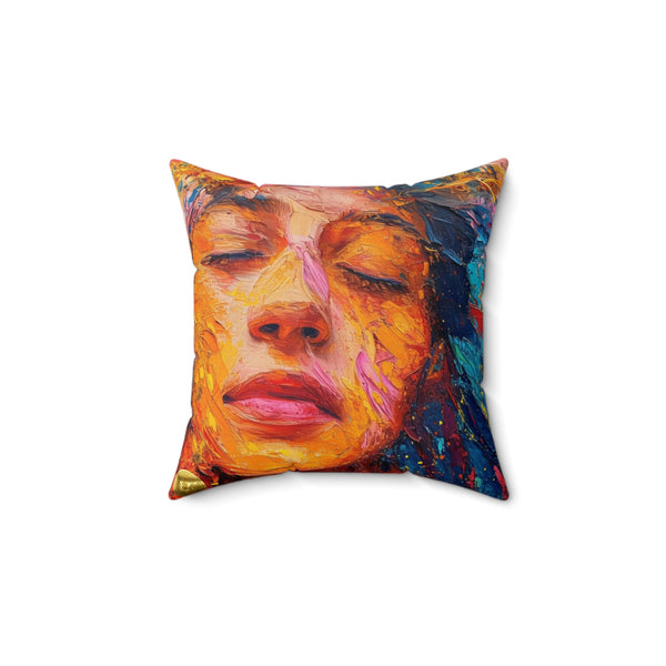 Woman's Face Art Printed Faux Suede Square Pillow | Decorative Square Pillow | Pillow for Sofa, Bed, and Decoration