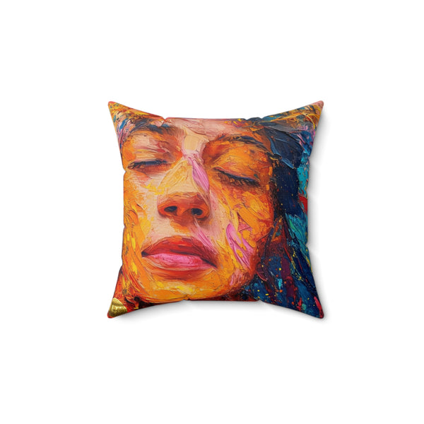 Woman's Face Art Printed Faux Suede Square Pillow | Decorative Square Pillow | Pillow for Sofa, Bed, and Decoration