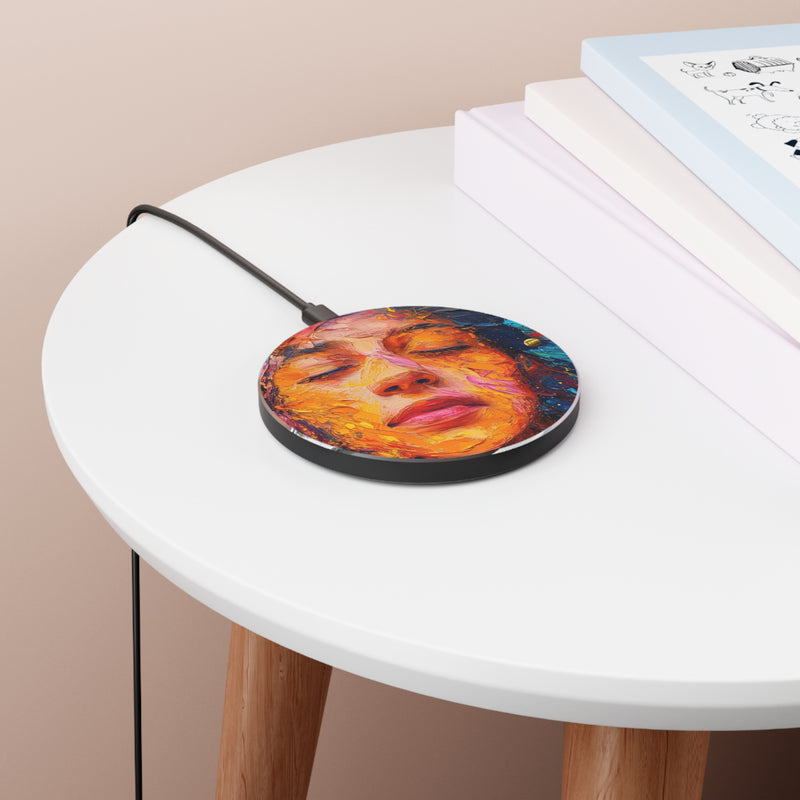 Round Wireless Charger with Unique Girl Portrait Design | 10W Wireless Charger with Fast Charging Capability | Compatible with iPhone and Android