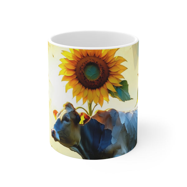 "Sunflower Joy Art" Printed Ceramic 11oz Coffee Cup | Aesthetic Printed Cup for Unisex | Restaurant Coffee Cups for Coffee