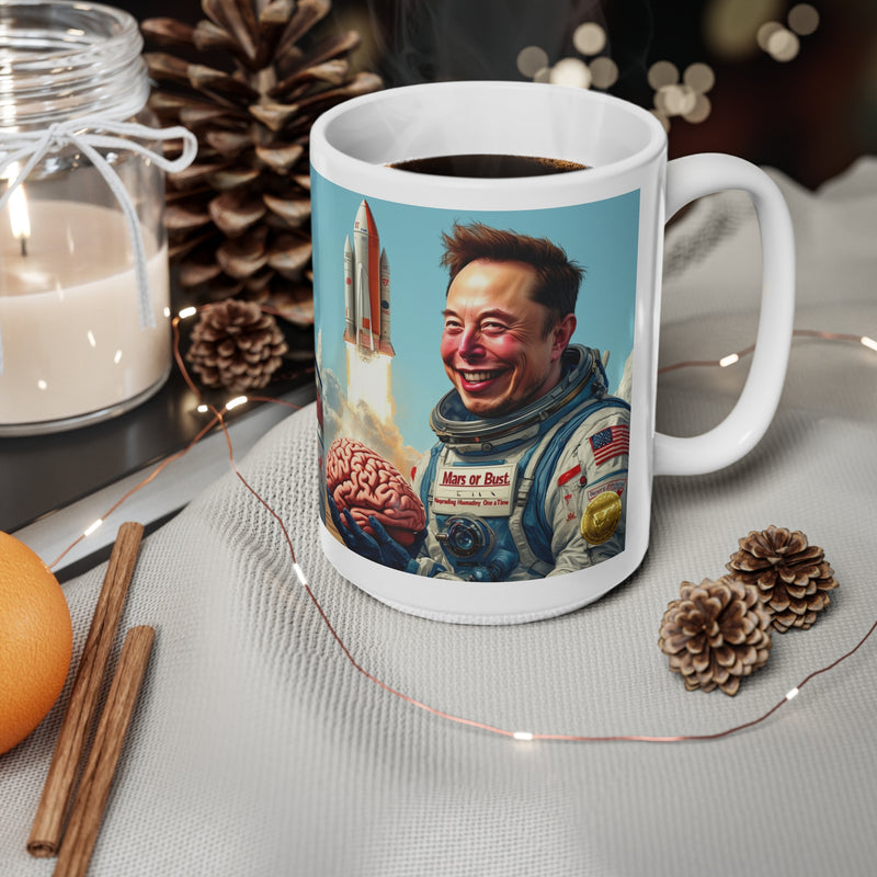 "Elon Musk Big Brain" Printed Ceramic 15oz Coffee Cup | Print Cup for Unisex | Restaurant Coffee Cups for Coffee