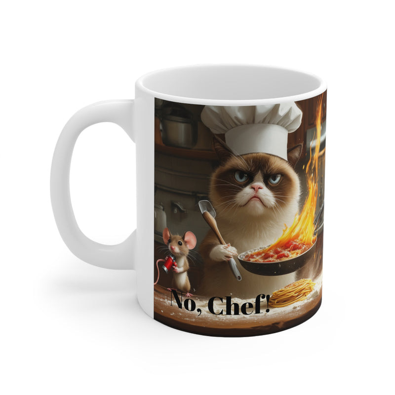 Printed Ceramic 15oz Coffee Cup | Chef Cat Cartoon Print Cup for Unisex | Restaurant Coffee Cups for Coffee