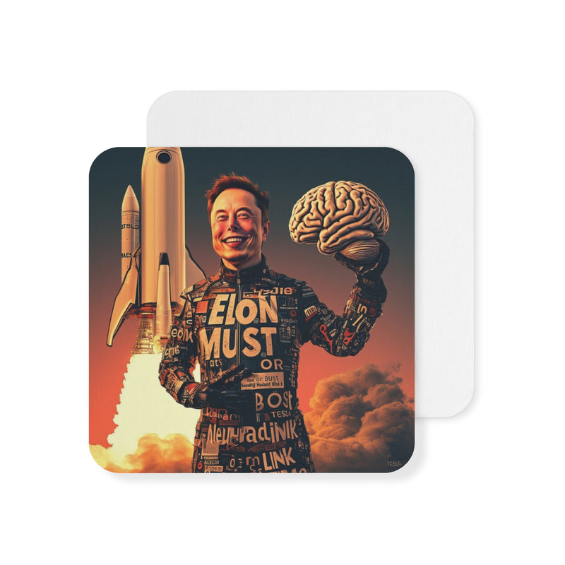 "Big Brain Elon Musk" Printed Coaster for Drinks, Coffee, Beer | 100% Matte Hardboard | Pack of 1 and 50 | Home Decor Gifts