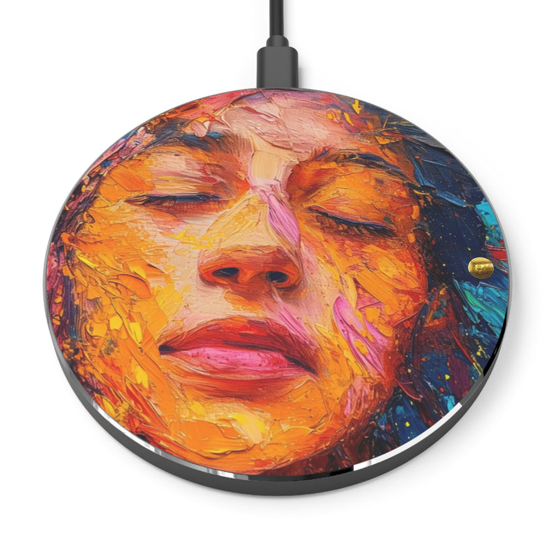 Round Wireless Charger with Unique Girl Portrait Design | 10W Wireless Charger with Fast Charging Capability | Compatible with iPhone and Android